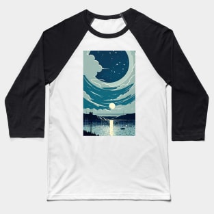 Blue Moon bay abstract line art Baseball T-Shirt